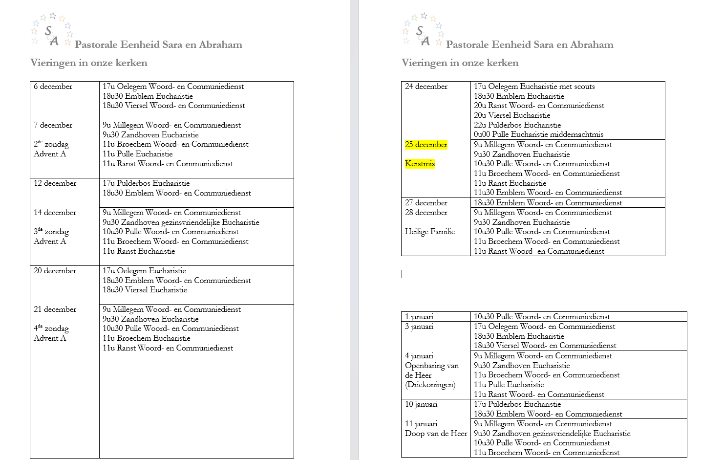 Vieringen in onze kerken:  juli augustus 2025